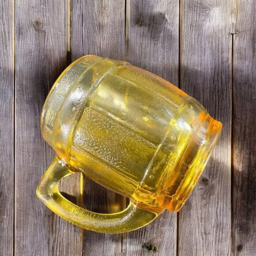 Vintage Amber Glass Barrel Shot Glass Single‎ Toothpick Holder Glassware Decor